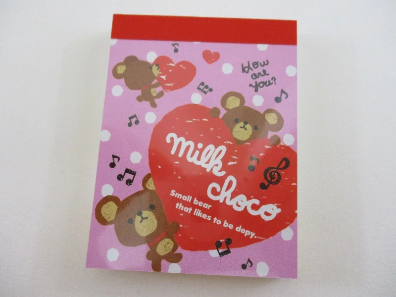 Cute Kawaii  Q-Lia Bear Milk Choco Mini Notepad / Memo Pad - Stationery Designer Paper Collection