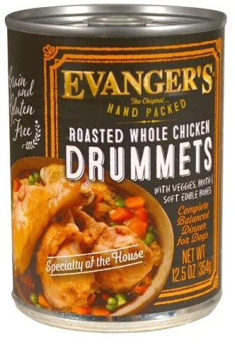 Evangers Super Premium Hand Packed Roasted Chicken Drumett Canned Dog Food 12oz Cans