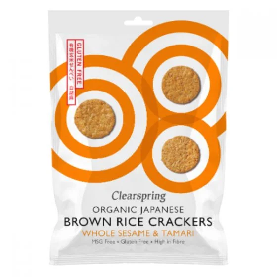 Clearspring Organic Japanese Brown Rice Crackers - Whole Sesame 40g