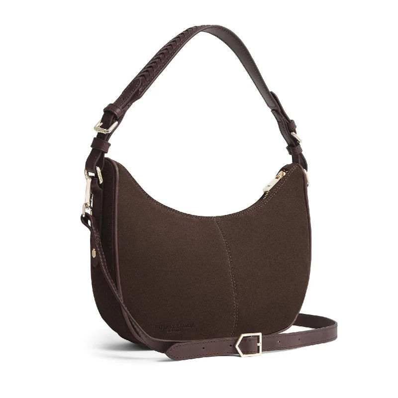 Fairfax & Favor Tetbury Crescent Handbag - Chocolate Suede