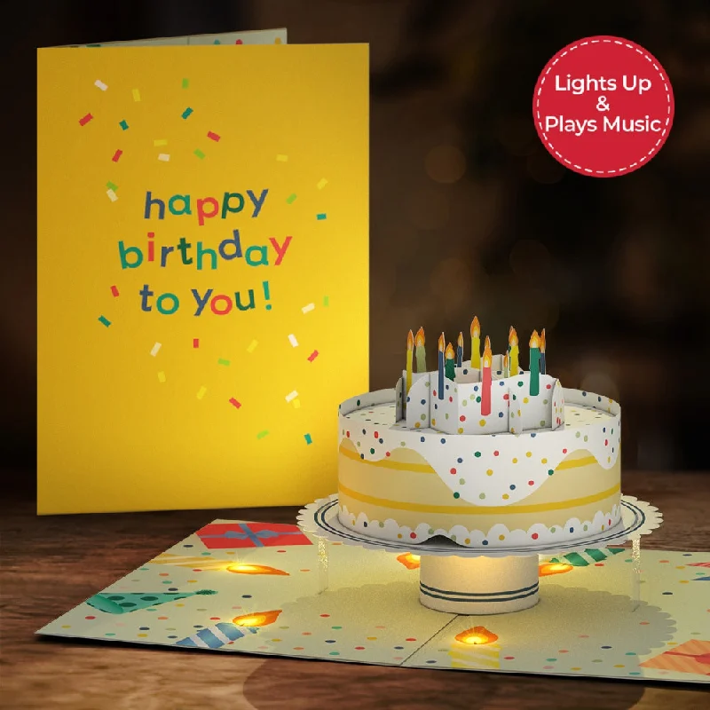 Happy Birthday Confetti Cake Music and Lights Pop-Up Card