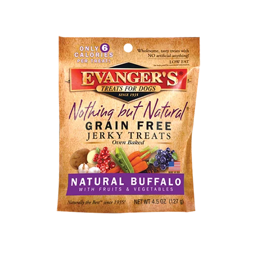 Evanger's Grain Free/Oven Baked Jerky Treats Free-Range Buffalo Recipe 4.5oz