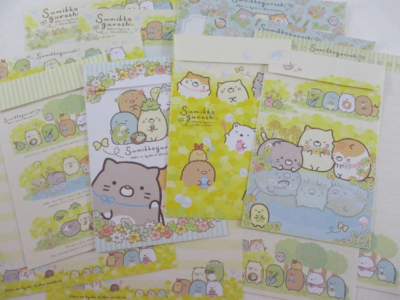 Cute Kawaii San-X Sumikko Gurashi Spring Flower Field Letter Sets - Writing Paper Envelope Stationery Penpal