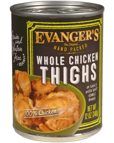 Evangers Super Premium Hand-Packed Whole Chicken Thighs Canned Dog Food 12oz Cans